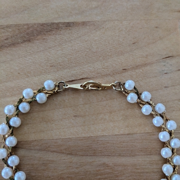 Vintage woven gold tone and pearl bracelet - Picture 2 of 6